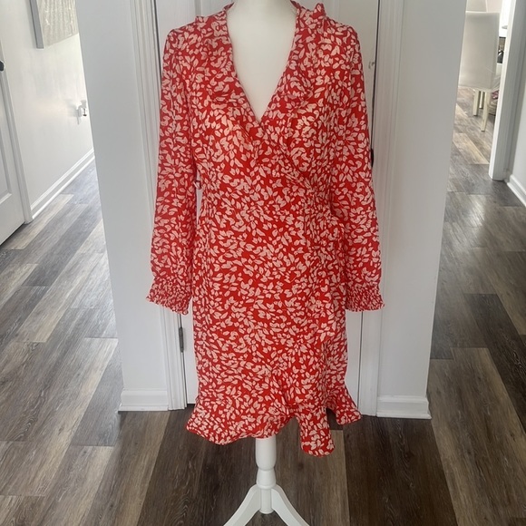 Vero Moda Printed Ruffle Wrap Sleeved Knee High Dress Size Large L - Picture 8 of 16